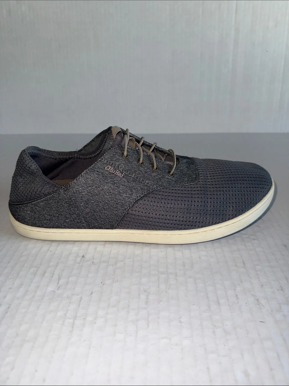 Olukai Gray Nohea Moku No Tie Boat Shoes